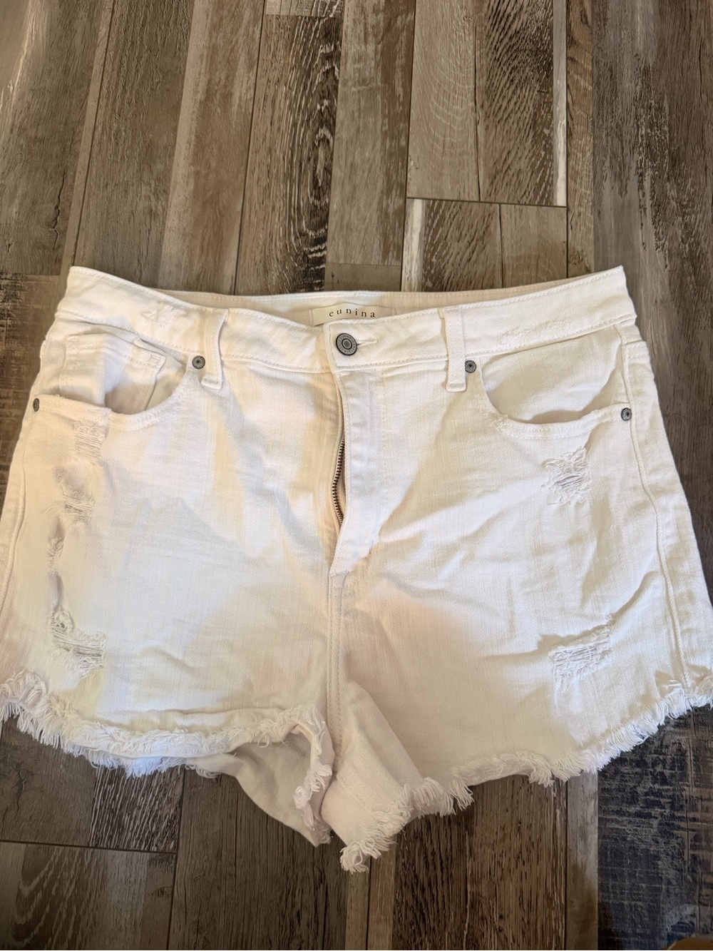 eunina White Distressed Denim Cutoff Shorts